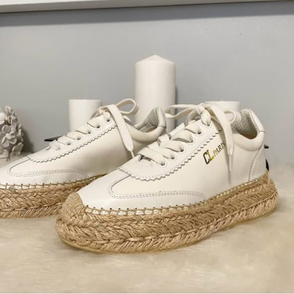 Christian Louboutin CL Paris Espadrille Sneakers – White & Natural – Size 35 US5